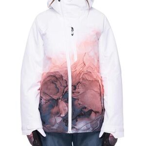 686 Hydra Insulated Ski / Snowboard White and Red Patterned Hooded Jacket